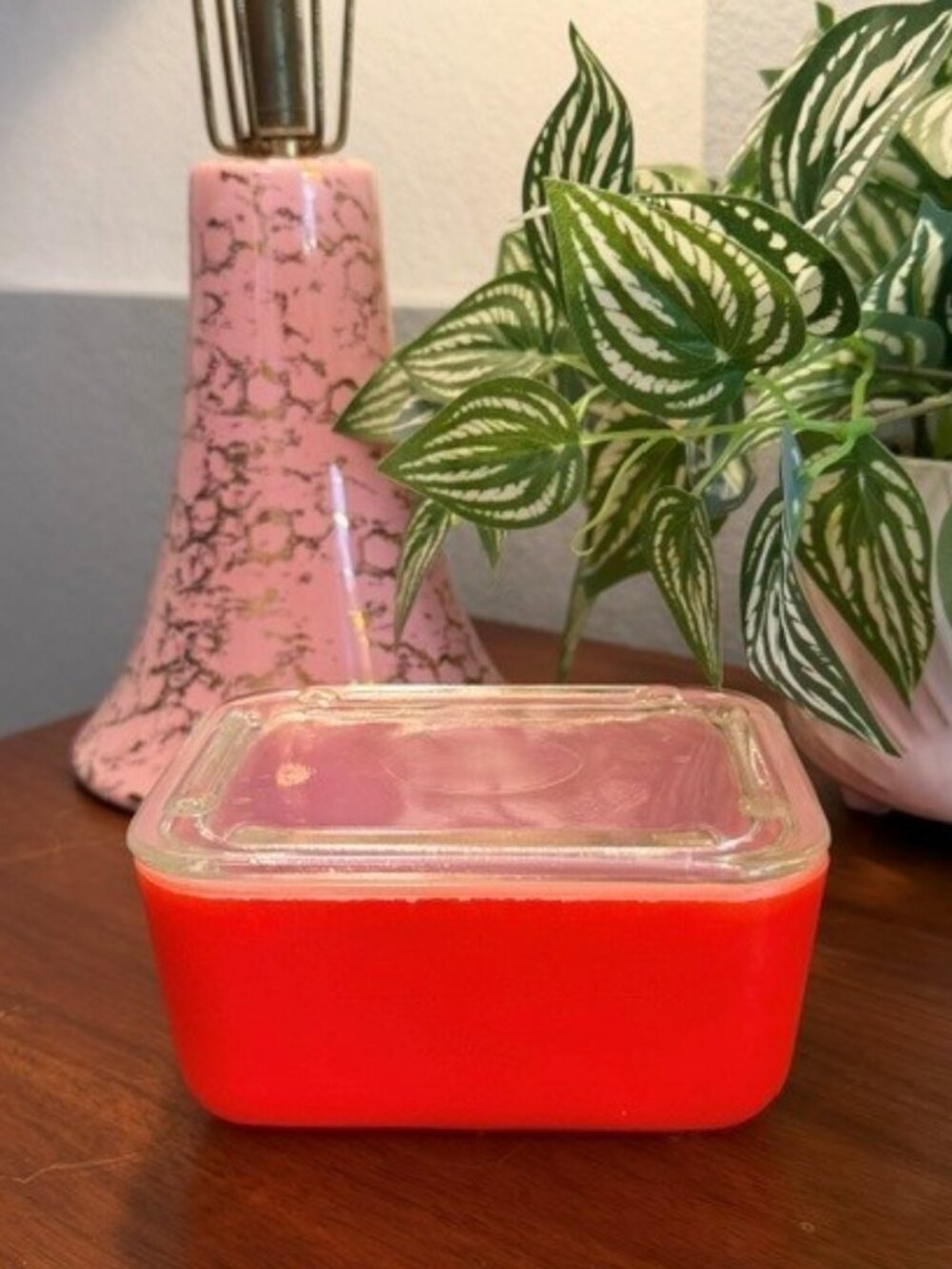 Vintage McKee Red Milk Glass Refrigerator Dish with Clear Glass Lid